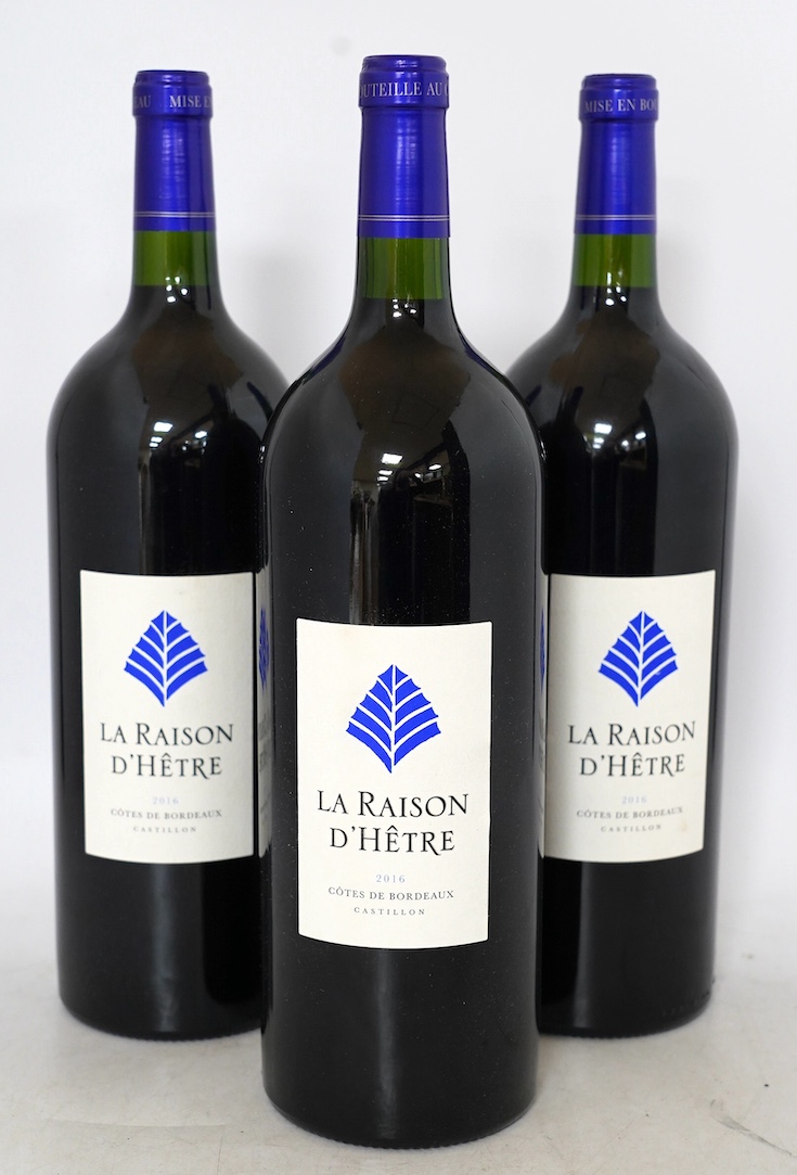 A case of six magnum bottles of La Raison D’Hêtre, Côtes De Bordeaux. Condition - good, storage history unknown
